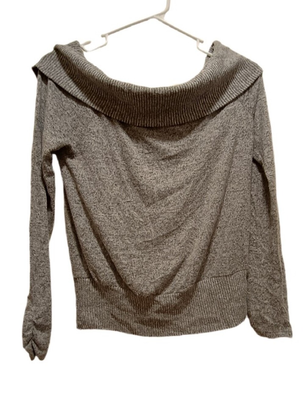 by & by Gray Off-Shoulder Foldover Knit Sweater